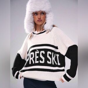 Après Ski Black White Graphic Chunky Knit Sweater Oversized Cozy Size XL
